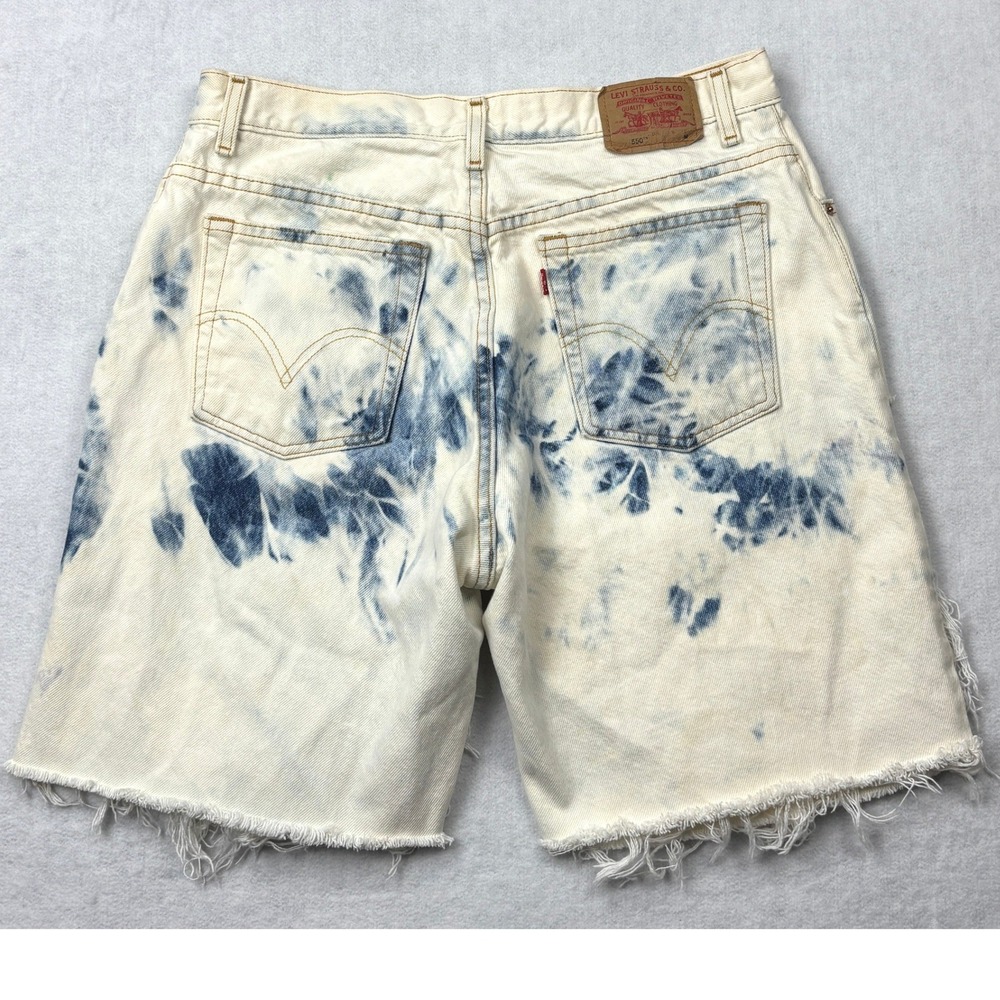 Vintage 2003 Levis 550 Custom Acid Wash Shorts Unisex 33 Shredded Denim 16 32 34 - Picture 3 of 8